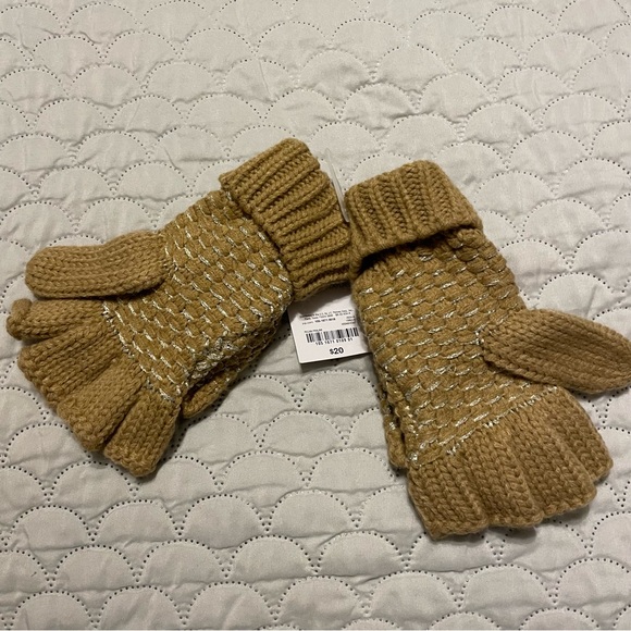 Knitted Fingerless Gloves or Mittens, Tan with Metallic Silver, NWT! - Picture 2 of 7